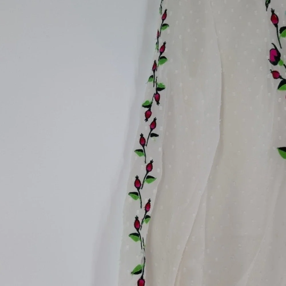 Y.A.S Yasmolia White Swiss‎ Dot Floral Embroidered High Neck Blouse Top Size M
